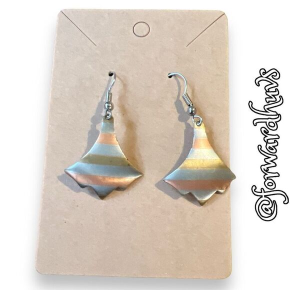 Copper Brass & Silver Tone Hand Crafted Dangle Earrings - Picture 11 of 12